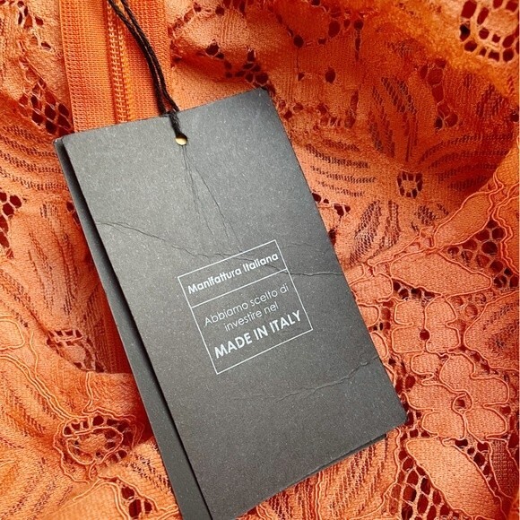 NWT Y2K Talco Terracotta Italian Made Lace Midi Dress & Slip Women’s Size Medium - Picture 14 of 15